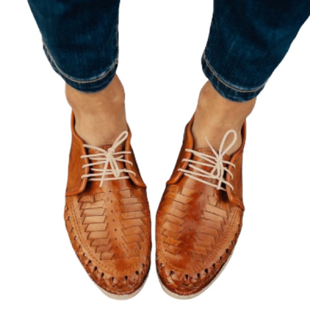 Roolee brown leather Mexican style huarache oxford shoes